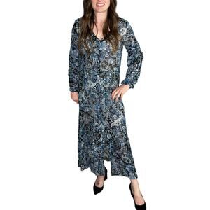 THE KOOPLES Sheer Blue Black Paisley Patterned Slip Dress Women's Midi Dress